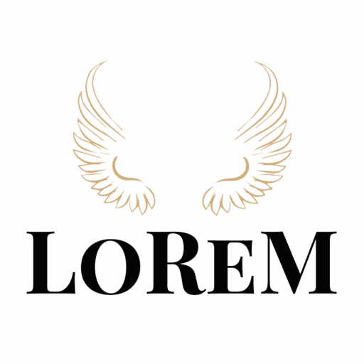 Logo firmy Lorem usługi Iwona Paliszewska z nazwą i złotymi skrzydłami symbolizującymi pamięć i opiekę nad grobami w Olsztynie i okolicach
